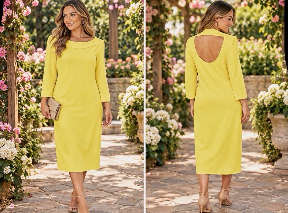 Banana Republic Lemon Yellow Sheath Dress Sz L Cutout Back Wedding Work Date